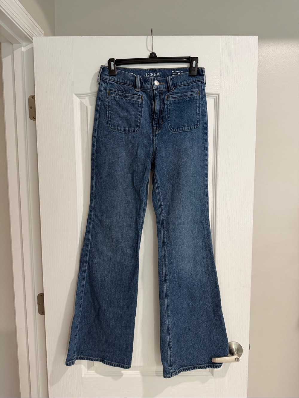 J. Crew Women's Dark Blue Flare Jeans with Patch Pockets